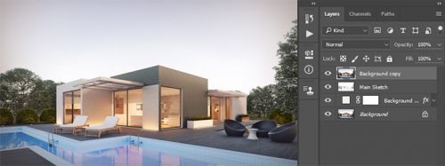 آموزش ایجاد افکت اسکچ معماری در فتوشاپ